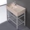 Modern Beige Travertine Design Ceramic Console Sink and Polished Chrome Base, 32